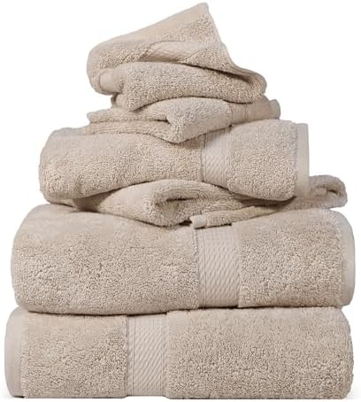 SUPERIOR Egyptian Cotton Ultra Plush & Absorbent, 6 Piece Set, Stone