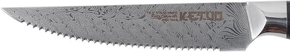 Ketuo Professional Chef Knife Damascus Carbon Steel with Laser Pattern Blade and Black Pakka Wood (4.5 Inch Steak Knife)