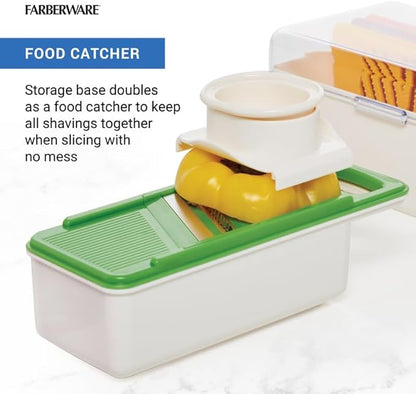 Farberware Mandoline Vegetable Slicer with 4 Blades and Container, BPA‑Free, Dishwasher Safe, Multicolored