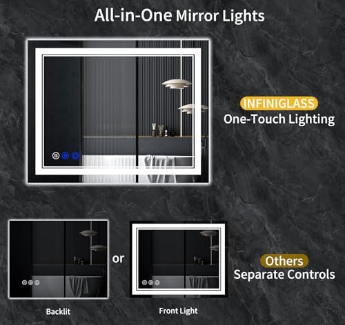 50"x30" LED Bathroom Mirror with Lights,Anti-Fog,3 Color Modes