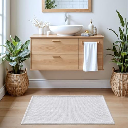 DEXI Chenille Bath Mat 32x20, Soft Absorbent Bathroom Rugs, White