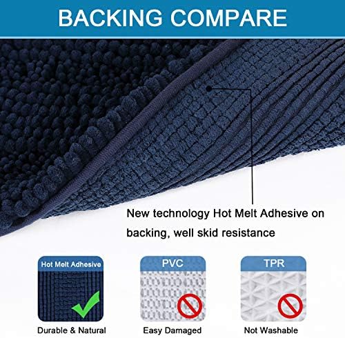 H.VERSAILTEX Navy Blue Bathroom Rugs 2 Piece, Bath Mat Set Slip-Resistant Extra Absorbent Soft and Fluffy Striped Chenille Bath Rugs, Floor Mats Dry Fast Machine Washable (20" x 32"/17" x 24")