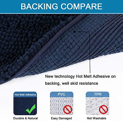 H.VERSAILTEX Bathroom Rugs Bath Rugs for Bathroom Non Slip Bath Mats Extra Thick Chenille Striped Rug 17" x 24" Absorbent Soft Shaggy Washable Dry Fast Bath Mats for Bath Room Floor - Navy