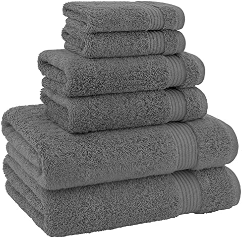 Hotel & Spa Quality Super Absorbent & Soft, Cotton, 6 Piece Turkish Towel Set for Kitchen & Decorative Bathroom Sets Includes 2 Bath Towels 2 Hand Towels 2 Washcloths, Charcoal Grey