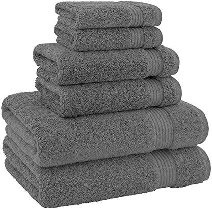 Hotel & Spa Quality Super Absorbent & Soft, Cotton, 6 Piece Turkish Towel Set for Kitchen & Decorative Bathroom Sets Includes 2 Bath Towels 2 Hand Towels 2 Washcloths, Charcoal Grey