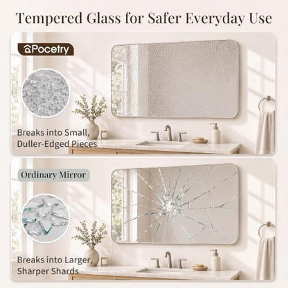 30x48 Inch Brushed Nickel Rounded Rectangle Bathroom Vanity Mirror