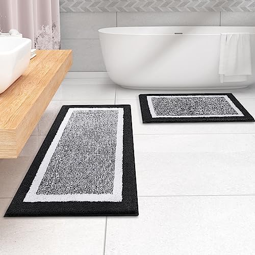 OLANLY Bathroom Runner Rugs 47x24, Long Bath Mats for Bathroom Floor, Black