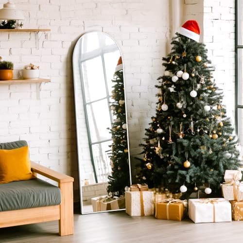 Arched Full Length Mirror, 56"x15" Standing Body Mirror for Wall, Silver