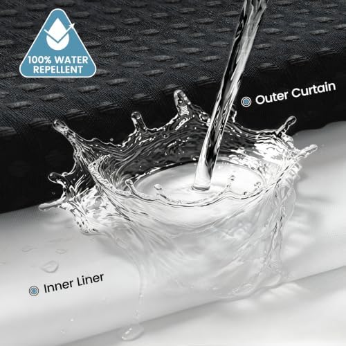 EUTXL Heavyweight No Hook Shower Curtain with Liner, Black,71x77