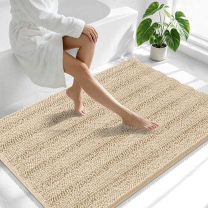 Smiry Thick Chenille Large Bathroom Runner Rugs 40x32, Soft Bath Mat, Beige