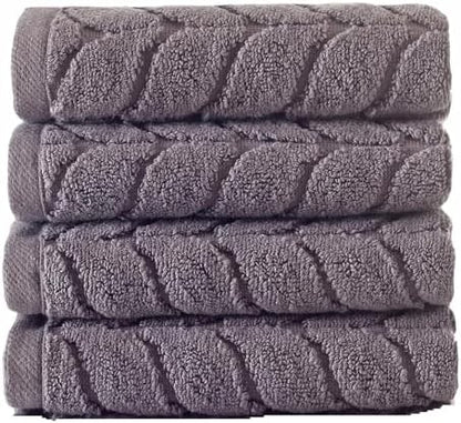 BAGNO MILANO Turkish Cotton Bath Towels, Hand Towels - Soft Plush Jacquard Collection Luxury Towels Set (Grey, Hand Towel Set of 4)
