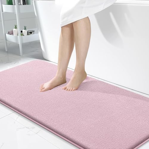 OLANLY Memory Foam Bathroom Runner Rugs 47x24, Long Bath Mats, Dusty Rose