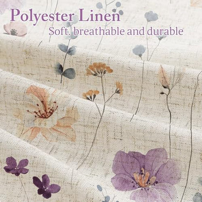Gibelle Purple Linen Watercolor Floral Fabric Shower Curtain, 72x72