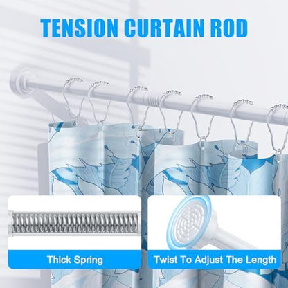 TEECK Shower Curtain Rod, 32-43 inch Adjustable Spring Tension Curtain Rod, Never Rust Anti-Slip Shower Curtain Rod for Bathroom, No Drilling, Never Collapse, Easy to Use, White