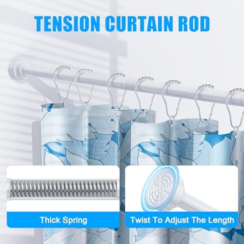TEECK 2 Pack Shower Curtain Rod, 32-68 inch Adjustable Spring Tension Curtain Rod, Never Rust Anti-Slip Shower Curtain Rod for Bathroom, No Drilling, Never Collapse, Easy to Use, White
