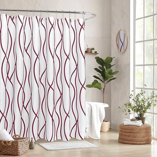 Fabric Modern Extra Long Shower Curtains for Bathroom-Burgundy and White