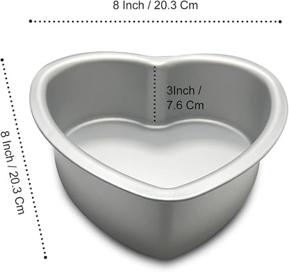 8 x 3 Inch Heart Shaped Cake Pan, Aluminum Heart Cake Tin, Baking Cake Pan for Wedding, Party, Family Occasions, Chocolate, Bread. (Heart, 8 x 3 Inch)