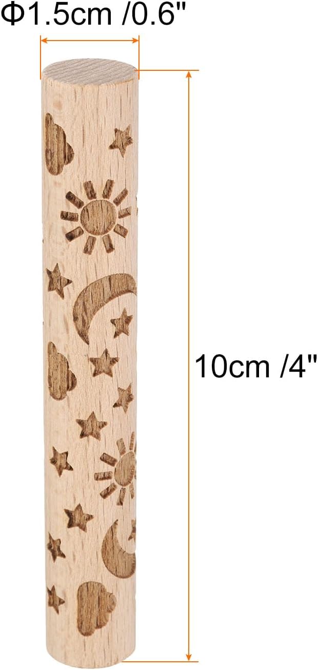 HARFINGTON Wood Clay Roller 4" Moon and Stars Pattern Rolling Pins Wood Rollers Pottery Tools Wood Grain Texture Rollers for Clay Baking Dough Playdough DIY
