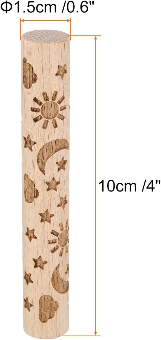 HARFINGTON Wood Clay Roller 4" Moon and Stars Pattern Rolling Pins Wood Rollers Pottery Tools Wood Grain Texture Rollers for Clay Baking Dough Playdough DIY