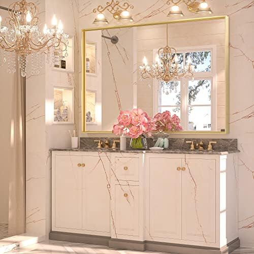 Keonjinn 40x30 Inch Gold Bathroom Mirror for Over Sink, Rectangular