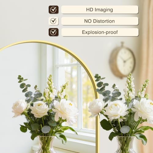 Arched Bathroom Vanity Mirror for Over Sink, 36”x24”, Gold