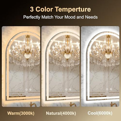 Arched LED Lighted Bathroom Mirror with Lights 20"x28"Smart Anti-Fog