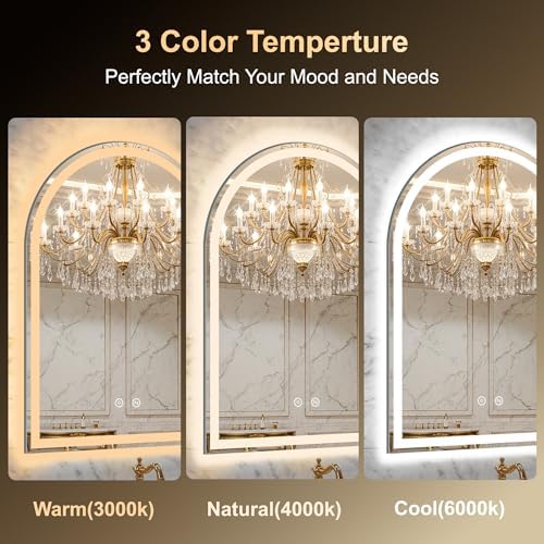 Arched LED Lighted Bathroom Mirror with Lights 28"x36"Smart Anti-Fog