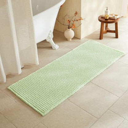TYUU Waffle Runner Rug Bathroom, Long Boho Bath Mat, 60x24 Pale Green