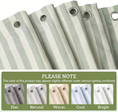 HunnmingRe Sage Green Farmhouse Striped Shower Curtain Ruffle Hem 72x72''