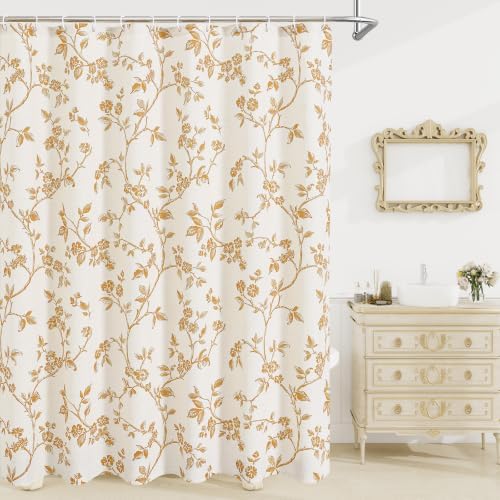 MitoVilla Yellow Cotton Floral Shower Curtain for Bathroom, 72 x 72