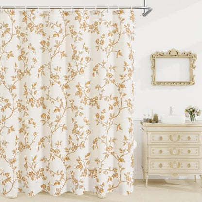 MitoVilla Extra Long Cotton Floral Shower Curtain for Bathroom,72 x 84