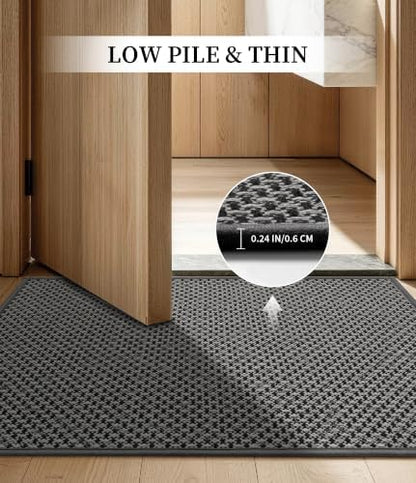YIHOUSE Dark Grey Bathroom Rugs Sets 2 Pieces,Thin Bath Mat Quick Dry