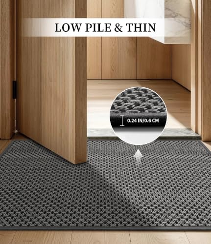 YIHOUSE Dark Grey Bathroom Rugs Sets 5 Pieces,Thin Bath Mat Quick Dry