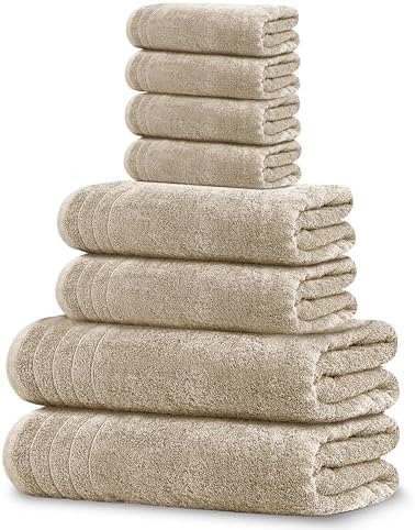 Tens Towels 8 Piece Towel Set, 2 XL Bath, 2 Hand, 4 Washcloth, Beige