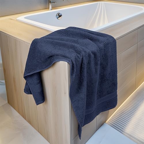 Large Bath Towels Set of 6 – 100% Cotton Terry – 24" x 50" – Quick Dry, Soft & Highly Absorbent – Navy Blue Towels for Bathroom, Gym, Spa, Pool & Daily Use