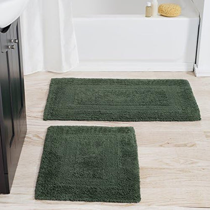 Bathroom Rugs - 2-Piece Cotton Bathroom Mat Set - Machine Washable Bath Mats for Bathroom, Kitchen, or Laundry Room by Lavish Home (Green)