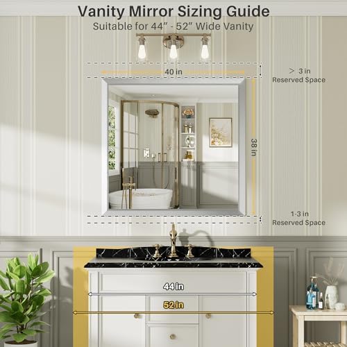 Briivue Bathroom Wall Mirror, Silver Brushed Nickel Metal Frame, 40x38 Inch