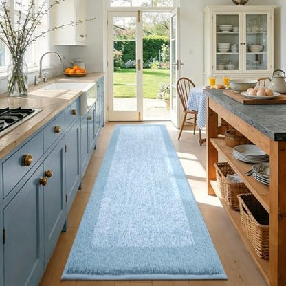 80x24 Bathroom Rugs Non Slip Washable, Soft Absorbent Bath Mat Light Blue