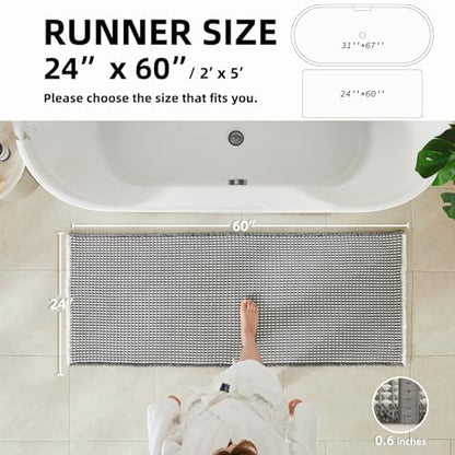 TYUU Waffle Runner Rug Bathroom, Long Boho Bath Mat, 60x24 Grey & White