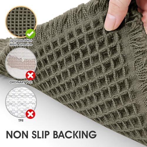 IM HOME Waffle Bath Mat Olive Green 5'x2', Boho Woven Modern Bath Mat Rugs, Absorbent Non Slip Bathroom Rugs, Soft Washable Bath Rugs with Tassels for Bathroom, Bedroom, Kitchen, Shower, Tub