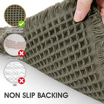 IM HOME Waffle Bath Mat Olive Green 5'x2', Boho Woven Modern Bath Mat Rugs, Absorbent Non Slip Bathroom Rugs, Soft Washable Bath Rugs with Tassels for Bathroom, Bedroom, Kitchen, Shower, Tub