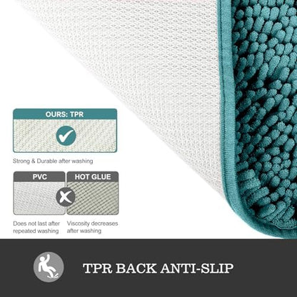 Yeaban Chenille Teal Bathroom Rug 20"x32", Non-Slip Rubber Backing