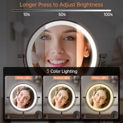 5000mAh Rechargeable Wall Mounted Lighted Makeup Mirror Double Sided 1X30X