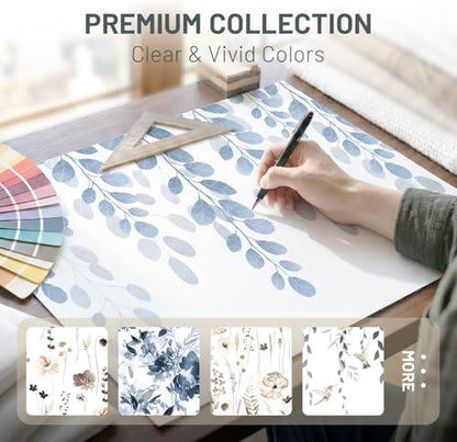 WITHLOC No Hook Floral Shower Curtain with Liner, Blue, 71x74
