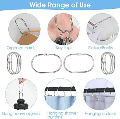 Goowin 24 Pcs Shower Curtain Rings, Shower Curtain Hooks, Oval Snap Shower Rings for Curtain, Metal Shower Curtain Rings Rust Proof, Glide Smoothly Shower Hooks for Shower Curtain Rod (Chrome)