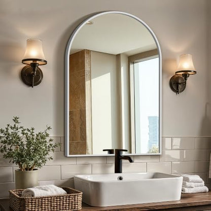 Arched Bathroom Vanity Mirror for Over Sink, 30”x20”, Silver
