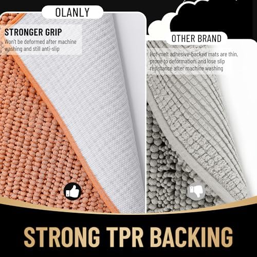 OLANLY Thick Chenille Small Bathroom Rugs 24x16, Absorbent Bath Mat, Clay