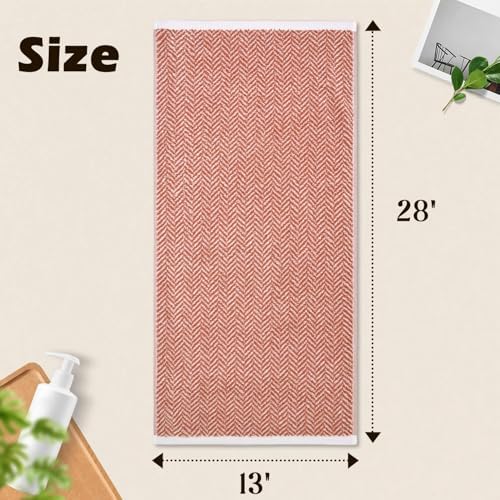Cleanbear Hand Towels with Herringbone Stripes - Cotton, 4 Pack Coral