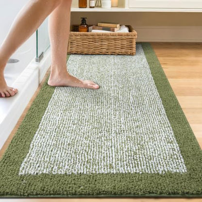 60x24 Bathroom Rugs Non Slip Washable, Soft Absorbent Bath Mat Olive Green