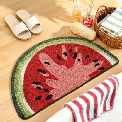 DEXI Cute Watermelon Bath Mat, Half Round Fruit Bathroom Rugs 43x24
